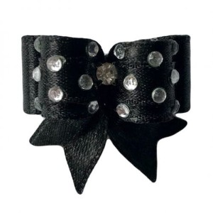 Blovi Bow Mini czarna, mała kokardka wystawowa z cekinami
