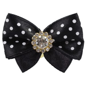 Blovi Bow Glamour satynowa kokardka w groszki z ozdobnym kamieniem - Czarny